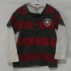 CONVERSE 3-4 years Boy's Striped Red and Grey Top With White Thermal Sleeves